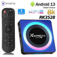 X88 Pro 13 Blue Smart TV BOX RK3528 Android 8K Ultra HD Smart Set Top Box BT5.0 Wifi6 2.4 & 5G Dual Band Media Player 4G 32G 64G