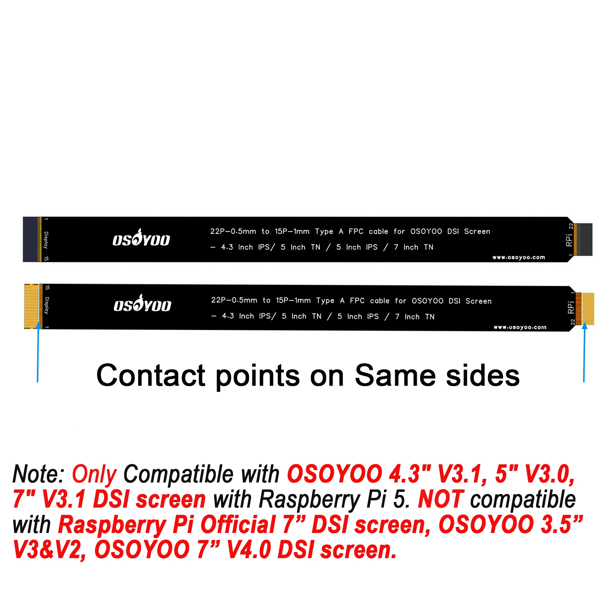 OSOYOO 15 Pin interfaccia passo 1.0mm e l'altra estremità è 22 Pin 0.5mm interfaccia per Raspberry Pi 5 con schermo OSOYOO DSI