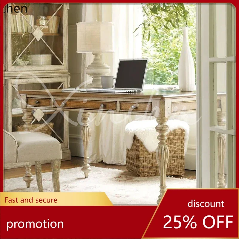 

HTrural solid wood office made old study table and chair combination household computer desk