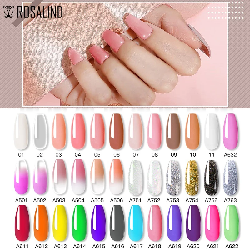 ROSALIND Pure Color Crystal Poly Nail Gel Hybrid Varnishes Semi Permanent Liquid Tips Nail Art UV Poly Nail Gel Top Base Coat