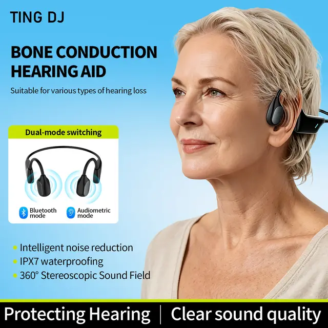 Dual Mode Bone Conduction Hearing Aid Bluetooth Rechargeable Noise