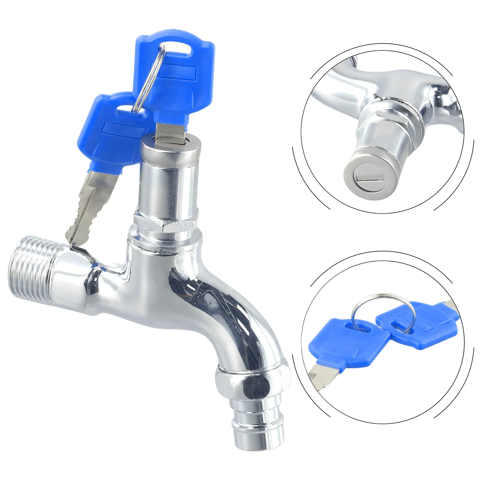 1Pc Anti-theft 1/2 Inch Thread Alloy Sink Tap With Key Lock Outdoor Faucet Lockable For Washing Machine Garden Watering Car Wash