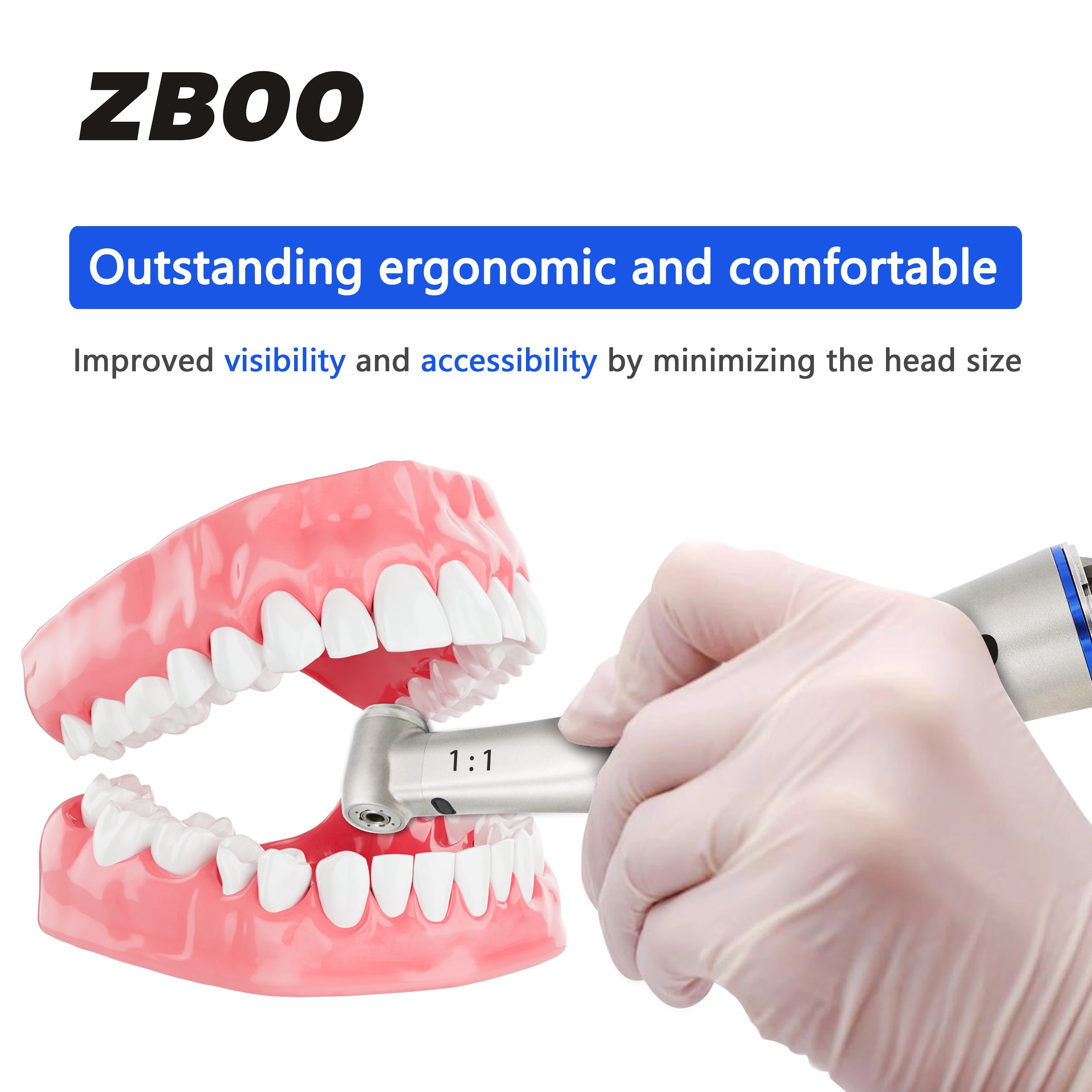 Z25L Dental Elektrischer Mikromotor Dentalhandstück 1:1 Direktantrieb Niedrige Geschwindigkeit Mit Optik Led Contra Angle 4 Wasser Blauer Ring