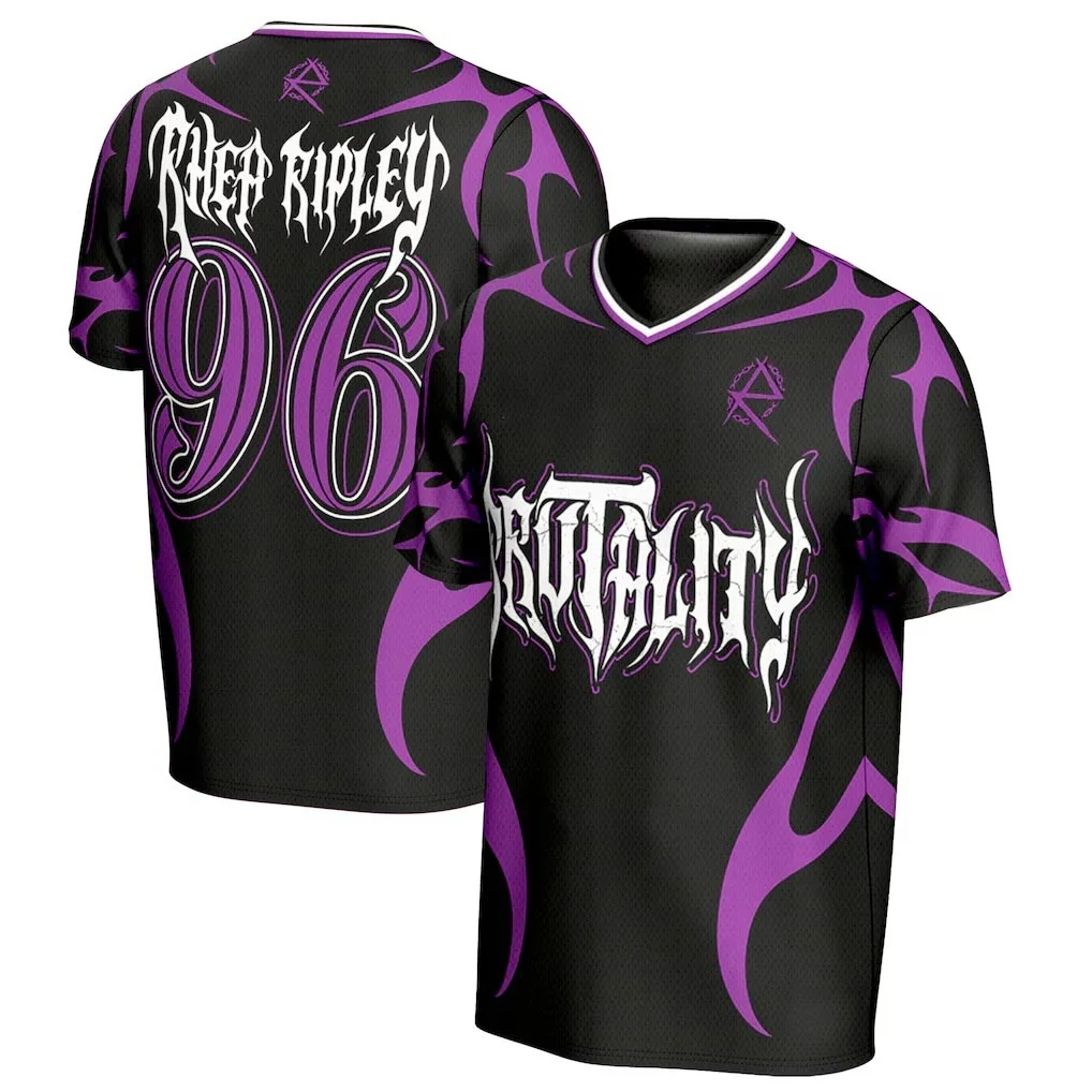 Rhea Ripley Fußball 3D-gedrucktes Trikot für Männer und Frauen, atmungsaktives, schnelltrocknendes Kurzarm-T-Shirt für den Sommer, Familien-Partnerlook-Kleidung – Detail 3
