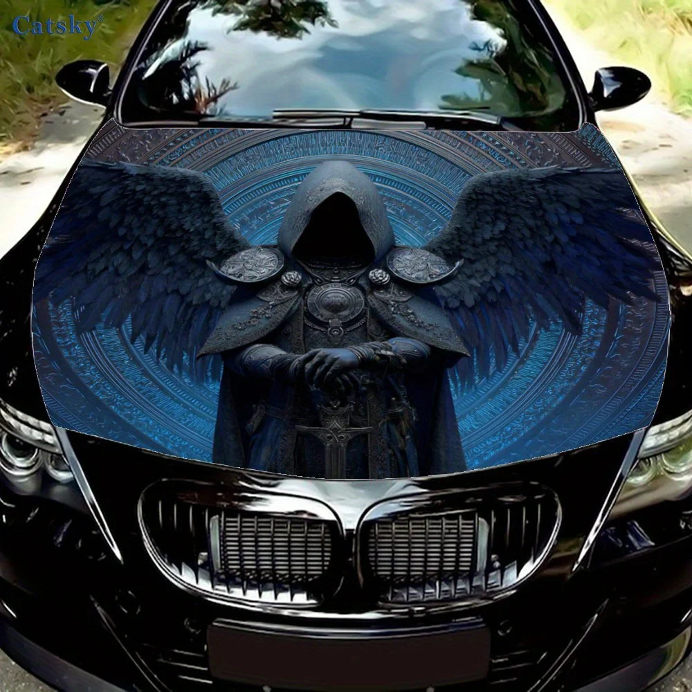 

Наклейка на капот автомобиля Mighty Guardian — черная с реалистичным рисунком, прочная виниловая пленка для большинства автомобилей, агрессивный двигатель P