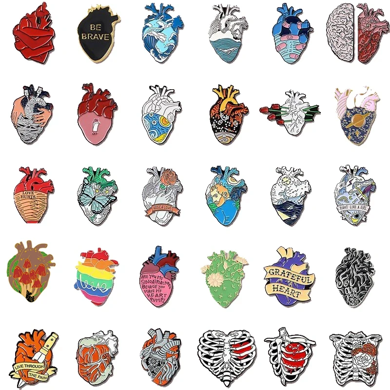 Medical Lung Brain Enamel Pins Creative Organ Heart Lapel Brooches Badges Cartoon Jewelry Doctors Nurses Gift for Friends