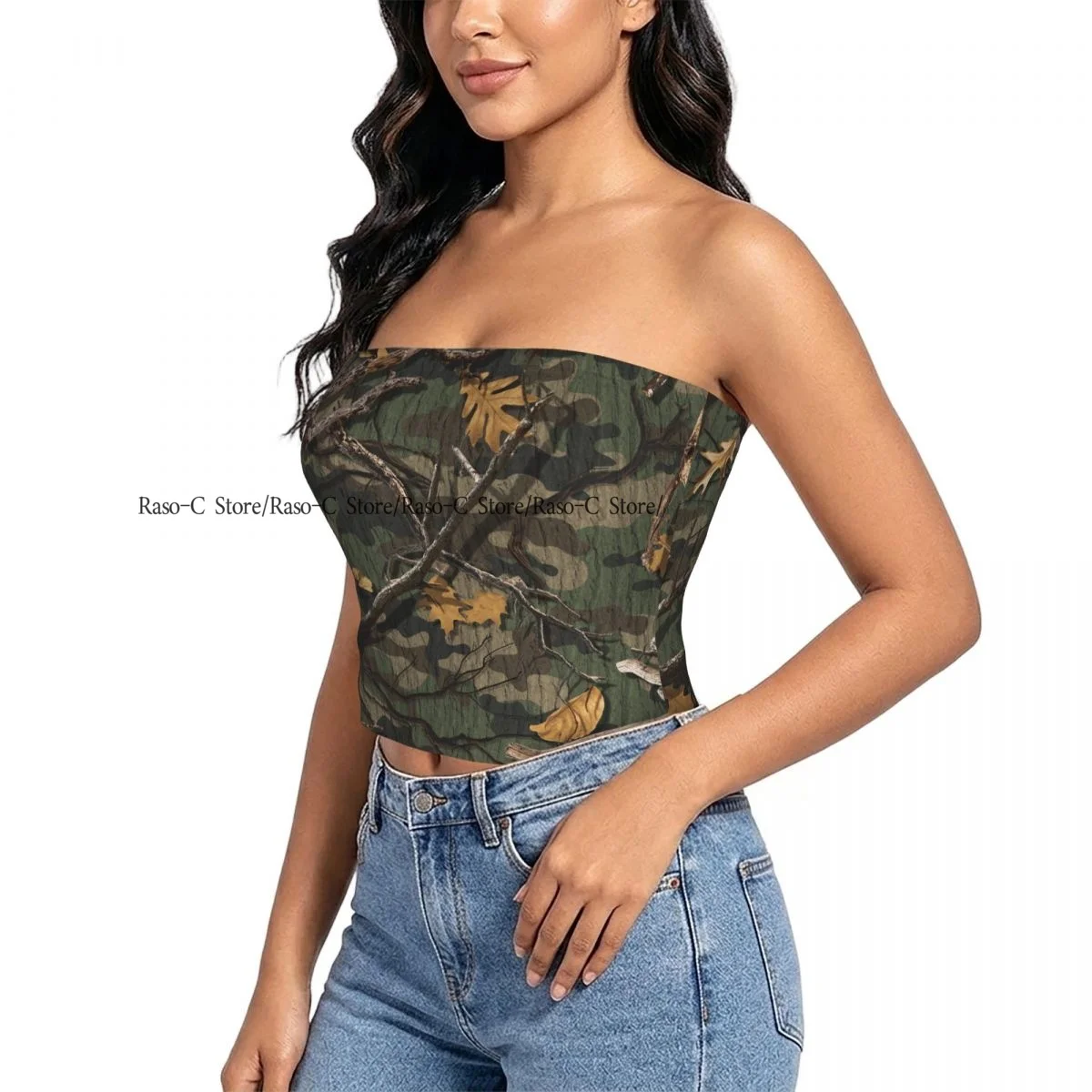 Strapless Sexy Tube Tops Summer Outfits Women Backless Shoulder Wrap Camouflage Leave Female Crop Top