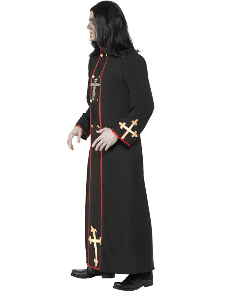 Monk Wizard Cosplay Halloween Medieval Catholic Priest Costume Men's Dreadful Pastor Carnival Party Women Role Play Fancy Dress