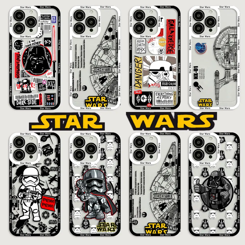 Cartoon Anime S-Star W-Wars Phone Case For iPhone 15 14 13 12 Mini 11 Pro Max X XR XS 7 8 Plus Soft Silicone Transparent Cover