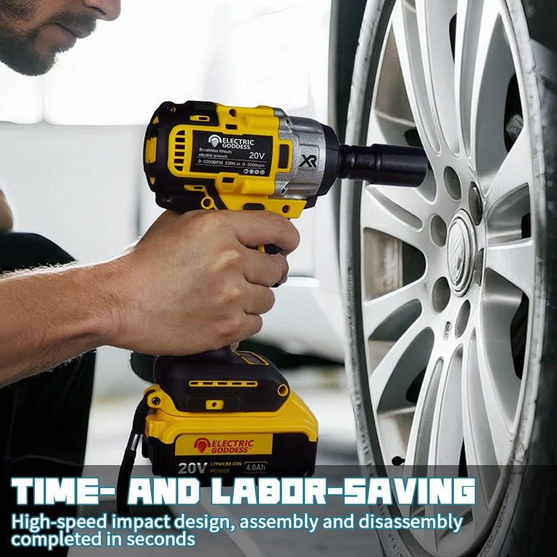 330NMブラシレスインパクトレンチ 1/2インチ高トルクコードレス電動レンチ タイヤ修理用電動工具 デウォルト20vバッテリーピン対応