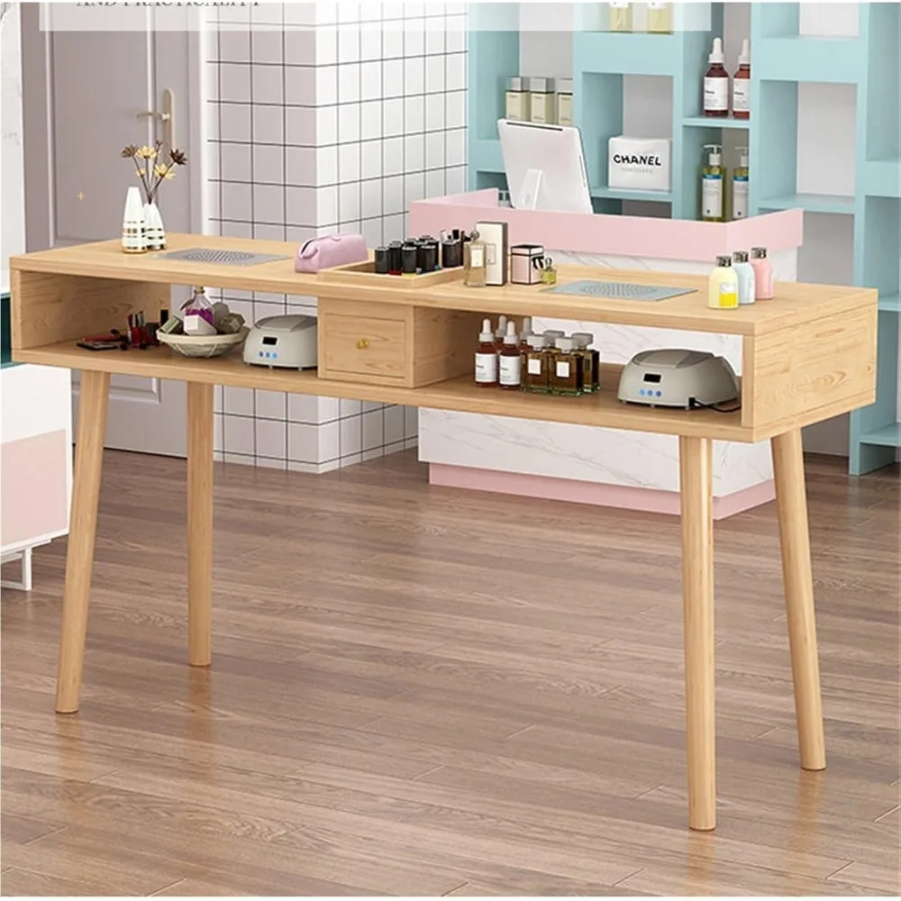 

Стол для ногтей из массива дерева с выдвижным ящиком, современный маникюрный стол для Nail Techs, большая рабочая станция для дома или салона с местом для хранения (1