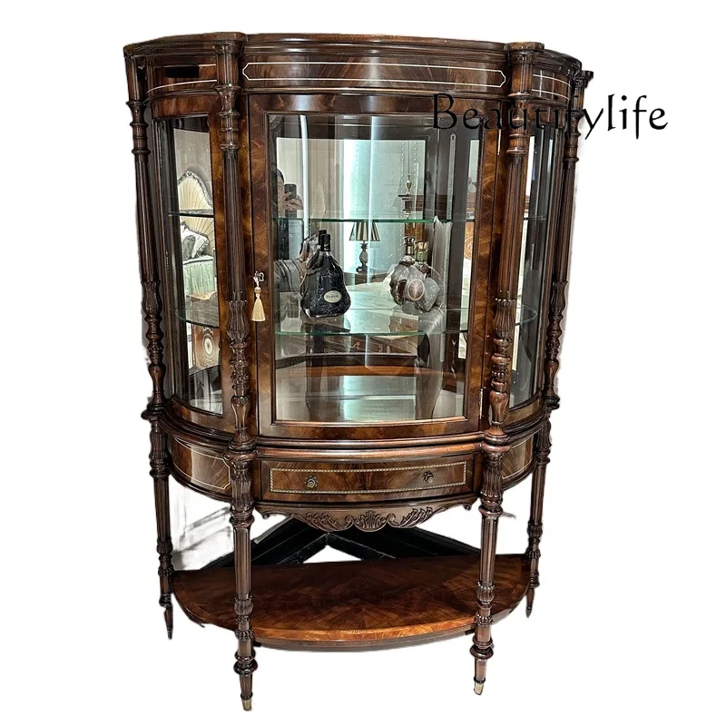 Italian neoclassical solid wood carving flower wine cabinet household paint storage cabinet