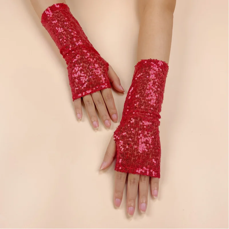 

1 Pair Short Fingerless Sequin Party Gloves Reflective Nightclub Gloves Street Rave Dance Stage Performance Costume Gloves
