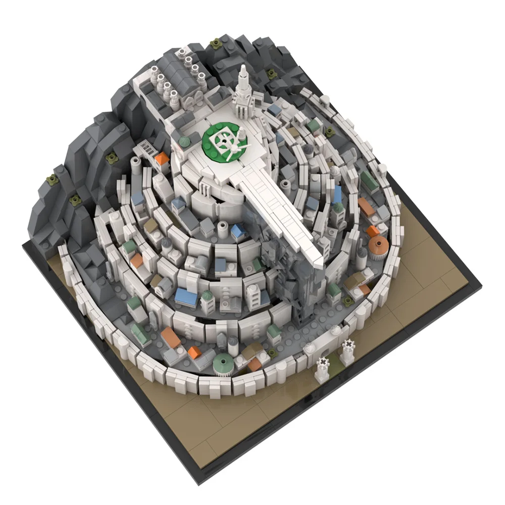 MOC Film Ringen Minas Tirith Bouwstenen Model Middeleeuws Wit Kasteel Architectuur Street View Montage Bricks Speelgoed Kindercadeau