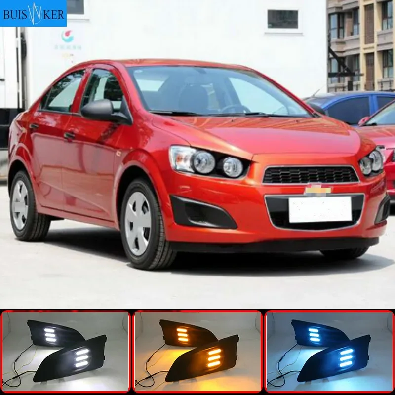 

1 Set For Chevrolet Chevy AVEO Sonic 2011 2012 2013 Car LED DRL Light Daytime Running Light Daylight With Turn Signal Lamp