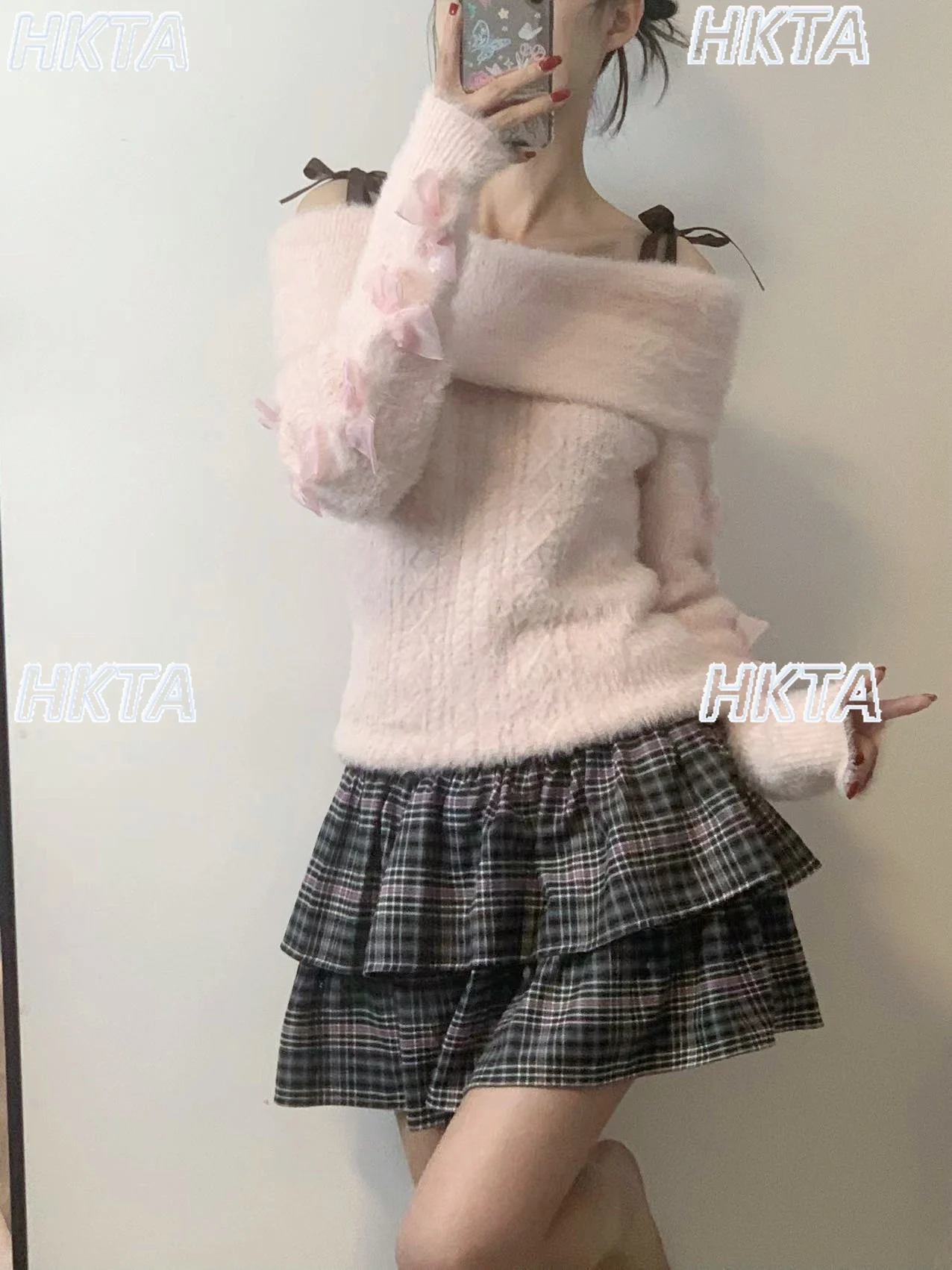 

Мягкий теплый свитер с милым бантом, пуловер, осенний тонкий повседневный вязаный свитер с одним словом и воротником с открытыми плечами и длинными рукавами, топ для женщин