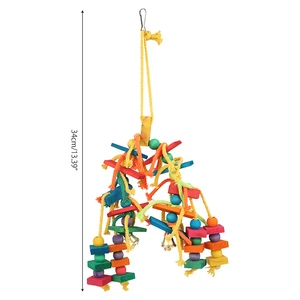 Safe toy to chew parrot, with hook, colorful wooden beads, strings, natural blocks, small and medium bird toys, mini macaw 10 Main Sales Macaw Clothing - №5