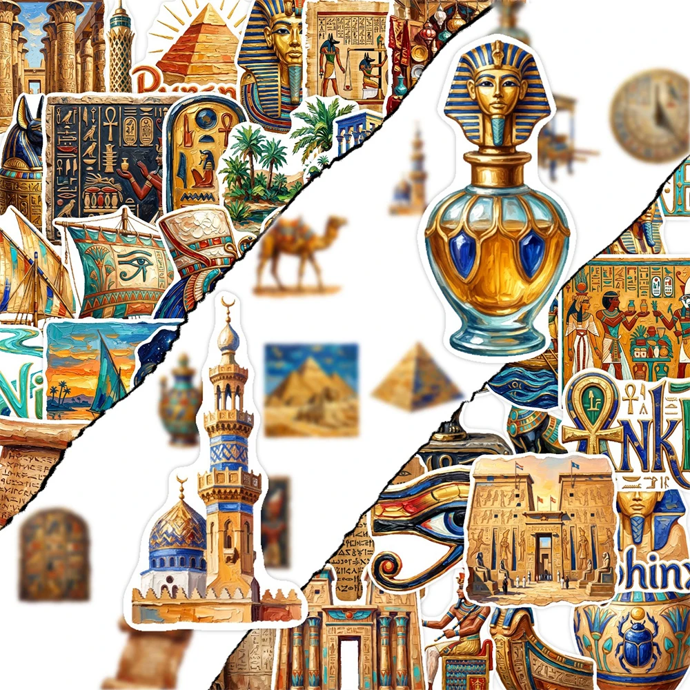 10/30/50pcs Cartoon Ancient Egyptian Culture Stickers Vintage Pyramid Pharaoh Sphinx Decals Diary Skateboard Phone Sticker Toys
