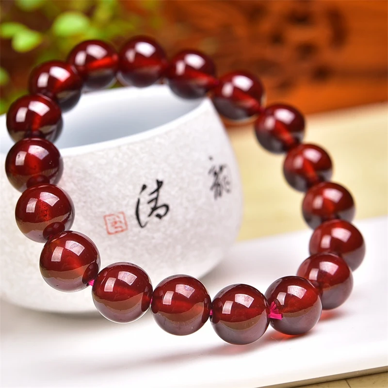 10MM Natural Orange Red Garnet Bracelet Fashion Energy Stone Reiki Healing Crystal Strand Fengshui Gift 1PCS