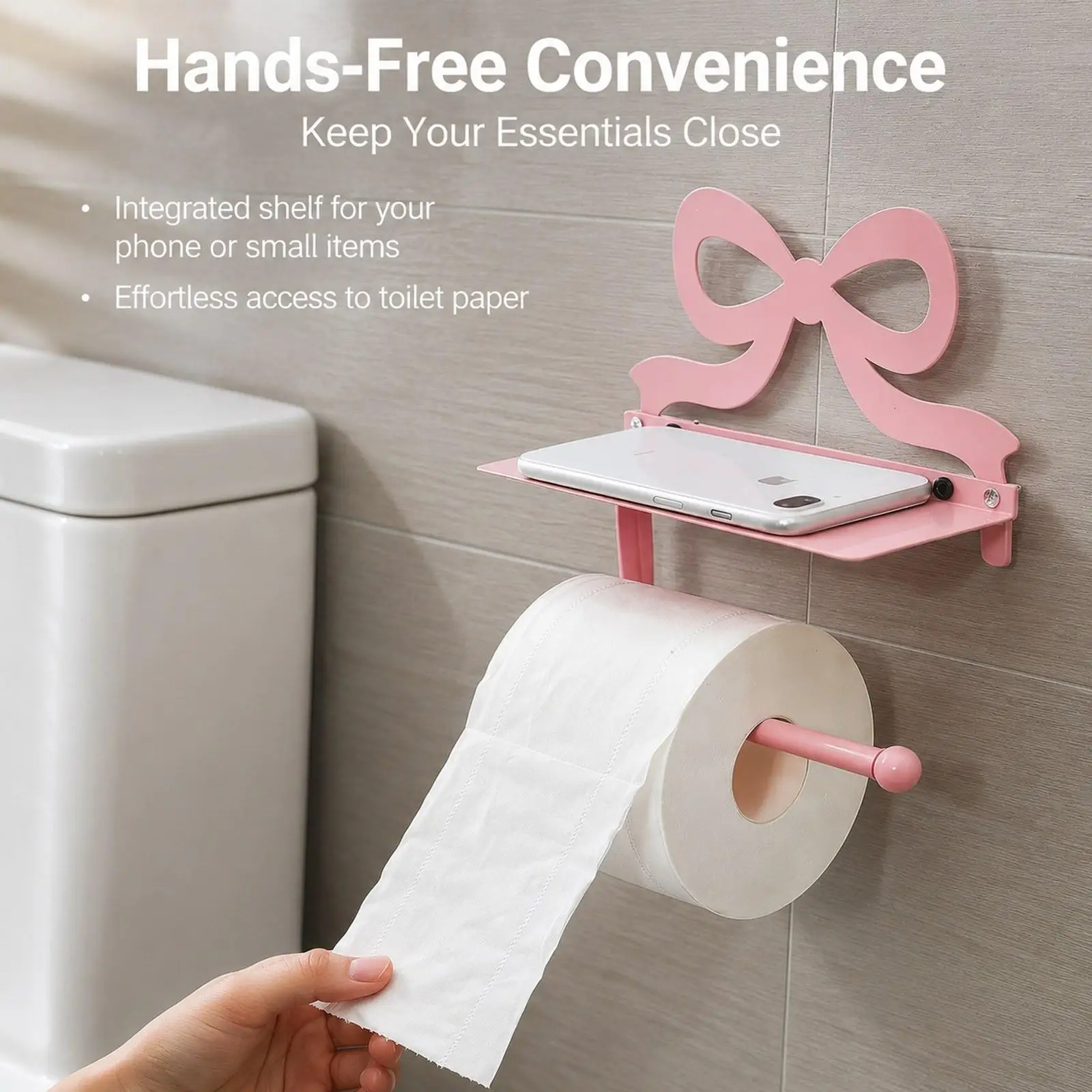 

Metal Toilet Paper Holder Organizer with Phone Shelf Loo Roll Holder Wall Mount for Restroom Kitchen Indoor Washroom Home Decor