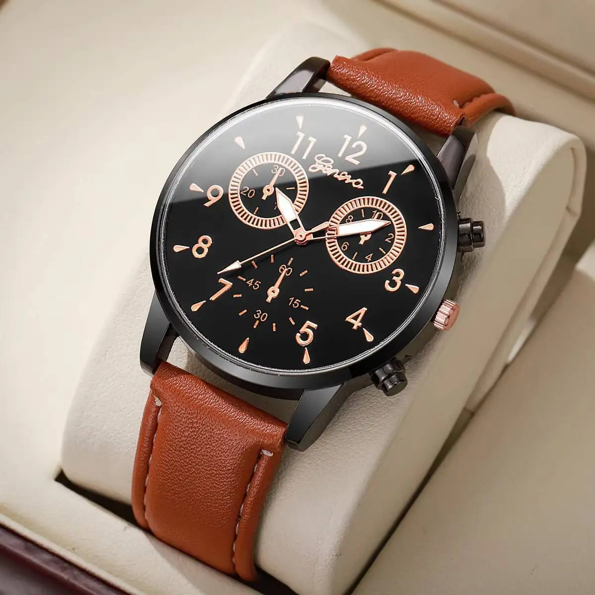 أزياء رجال الأعمال الساعات بسيطة العربية الهاتفي الذكور كوارتز ساعة حلقة من جلد ساعات المعصم Relogio Masculino (بدون صندوق)