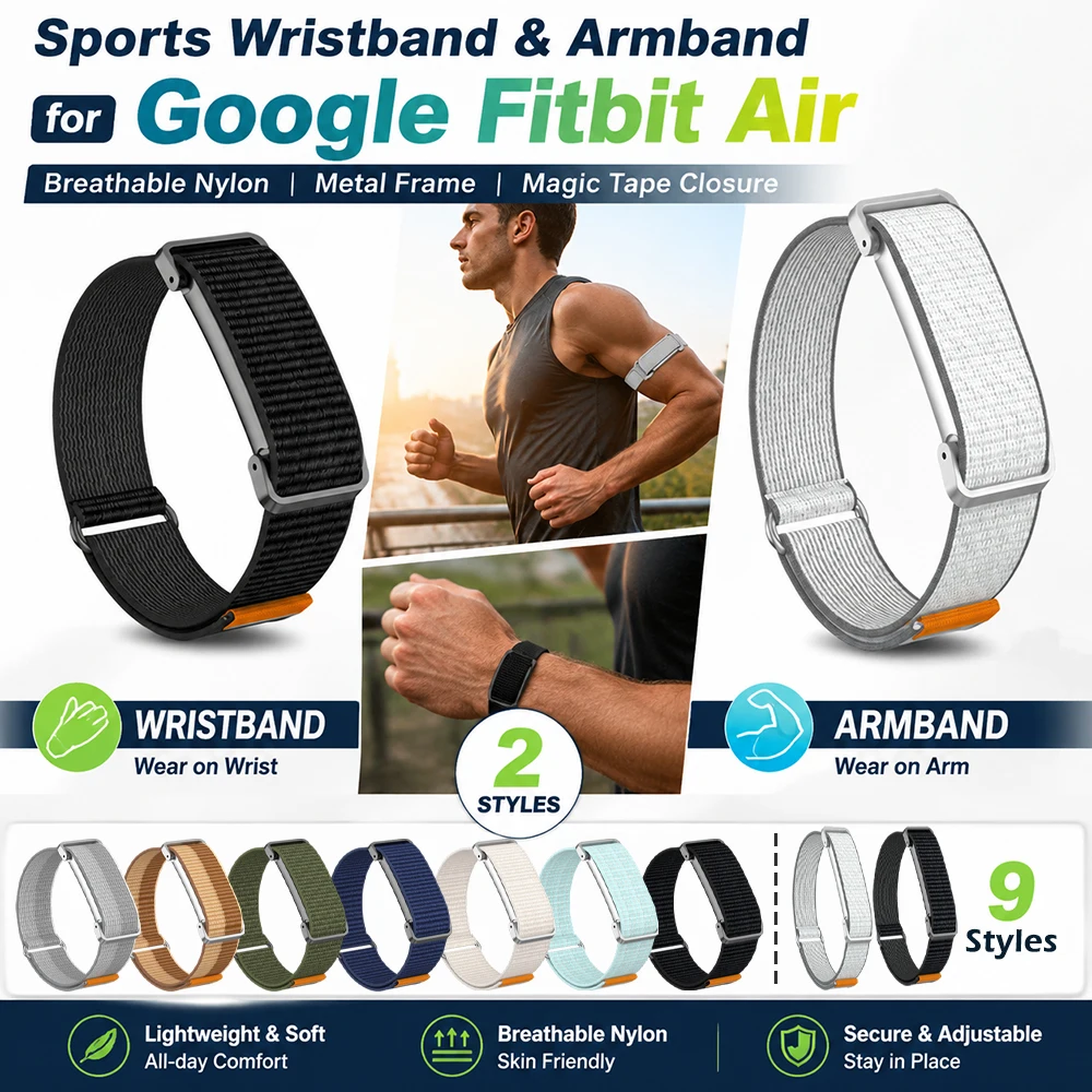 2 Stück Nylon-Armband-Kombination für Google Fitbit Air, integrierter Metallrahmen, leichter Sportgurt, weicher, langlebiger Ersatz