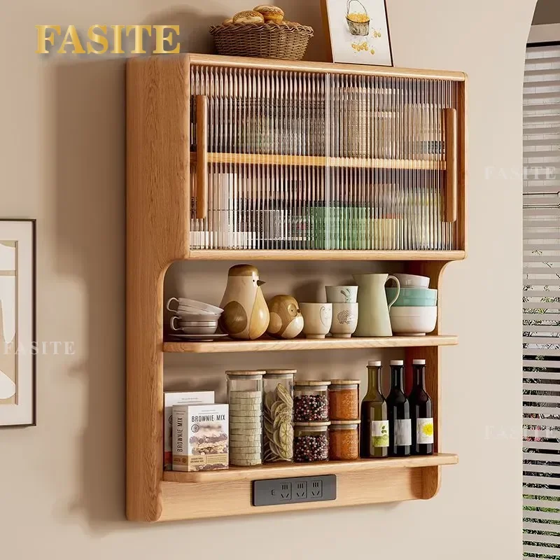 For Rubber Wood Wall Mounted Dining Side Cabinet Kitchen Restaurant Storage Rack Small Apartment Space Saving New Choice