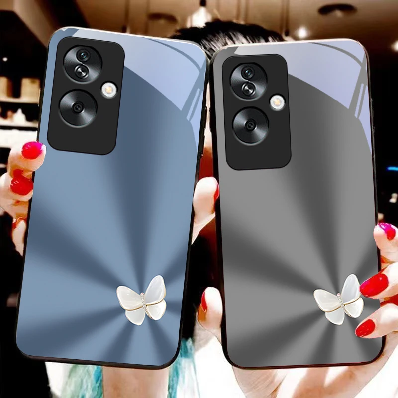 Gradient Butterfly For Oppo A79 5G 58 78 74 60 4G Reno 11F Realme GT 6 11 Note 50 10 C55 X2 Tempered glass black phone case