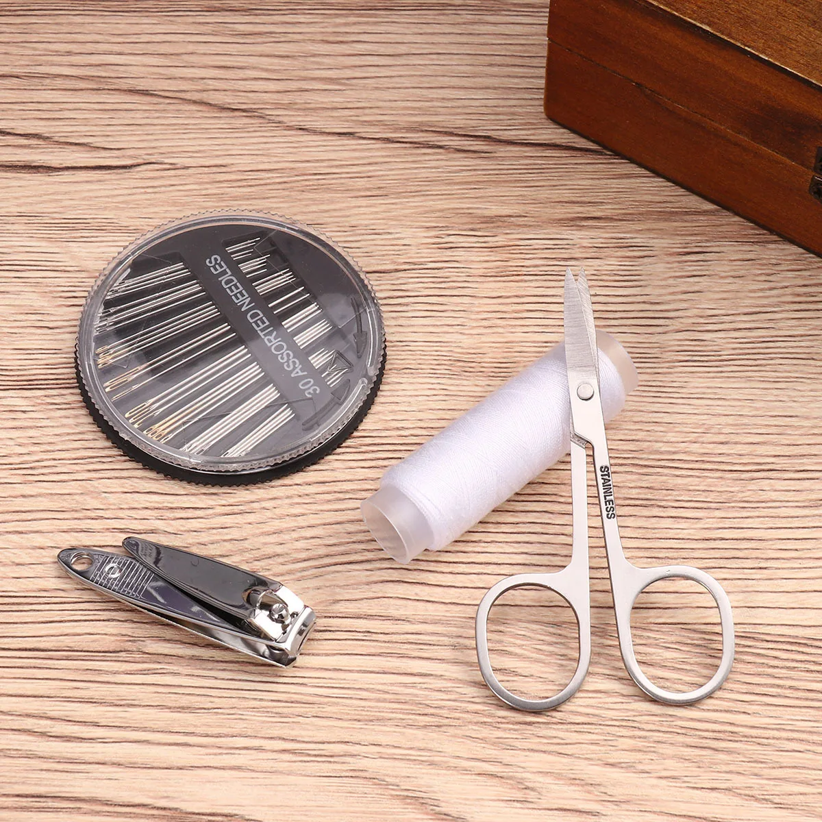 

Sewing Kit Bundle Scissors Thread Needles Tape Measure Carrying Case Travel Essential Repairs Thread and Needle Kit