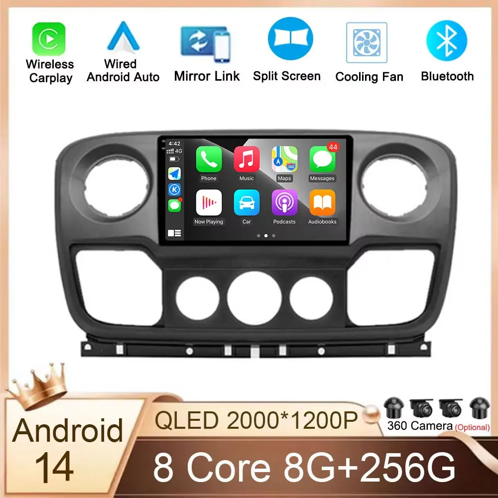 Car Radio For Nissan NV400 Opel Movano Renault Master III 3 2010 - 2019 4G Multimedia Player  Wireless Carplay Android 14