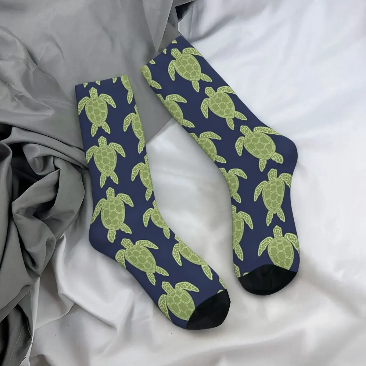 Green Sea Turtle Design Socks Harajuku Sweat Absorbing Stockings All Season Long Socks Accessories for Unisex Birthday Present