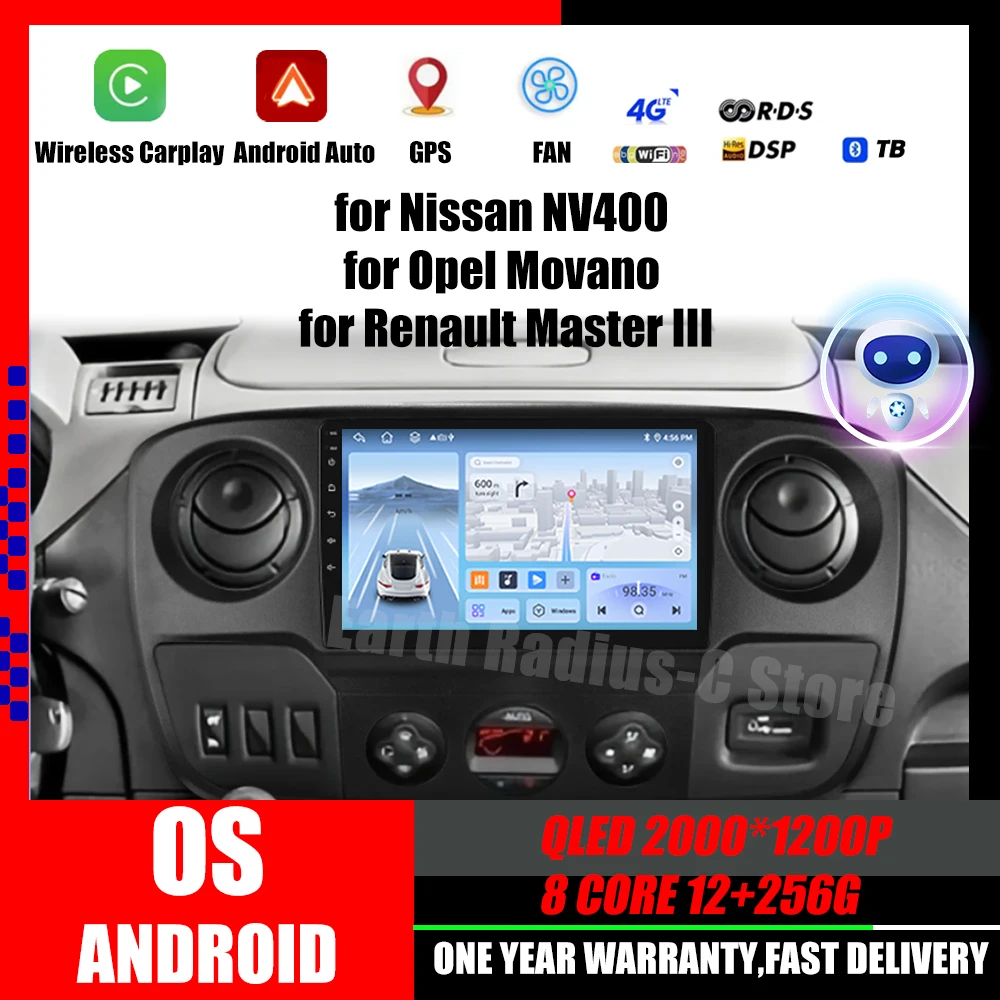 For Nissan NV400 Opel Movano Renault Master III 3 2010 - 2019 Car Multimedia Player QLED IPS Screen Wireless Carplay WiFi 4G DSP