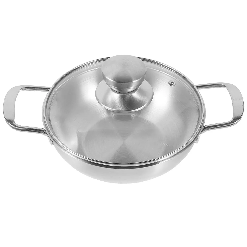 

Portable Outdoor Pot 20cm Silver Stainless Steel Wok Double Handle Cooking Pan Heat Resistant Reusable Kitchen Hot Pot Camping
