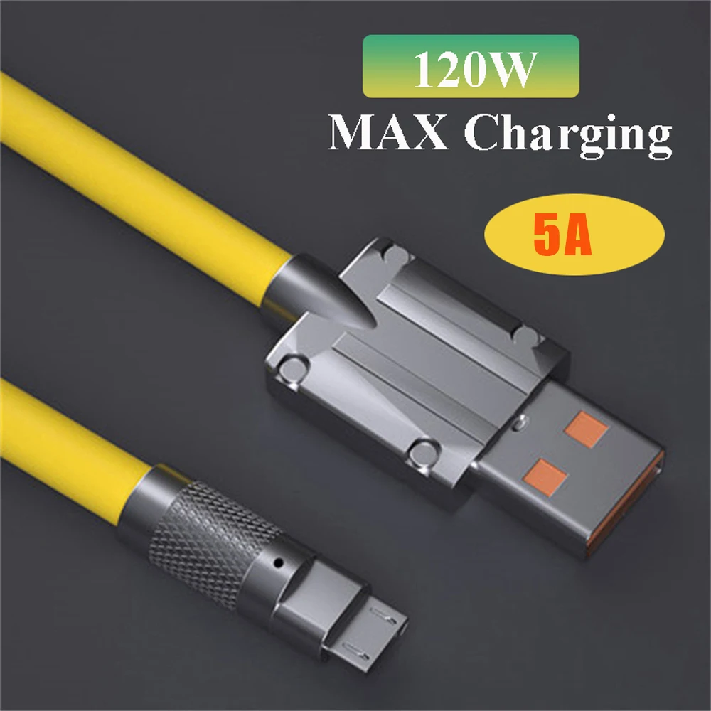 

10PCS 1M1.5M 2M 5A 120W Zinc alloy data cable line mobile phone charging type-c Micro USB fast charging cable with LED light