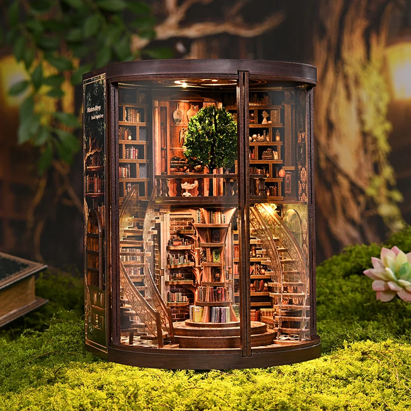 3D Boek Niche "Wisdom Ring" DIY Miniatuur Huis Assemblagemodel - Micro-Scale Diorama Boekenstandaard, Creatief Cadeau