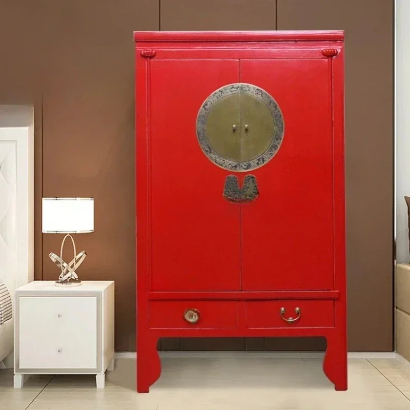 New Chinese imitation classical furniture solid wood red paint large wardrobe storage bedroom sun cabinet