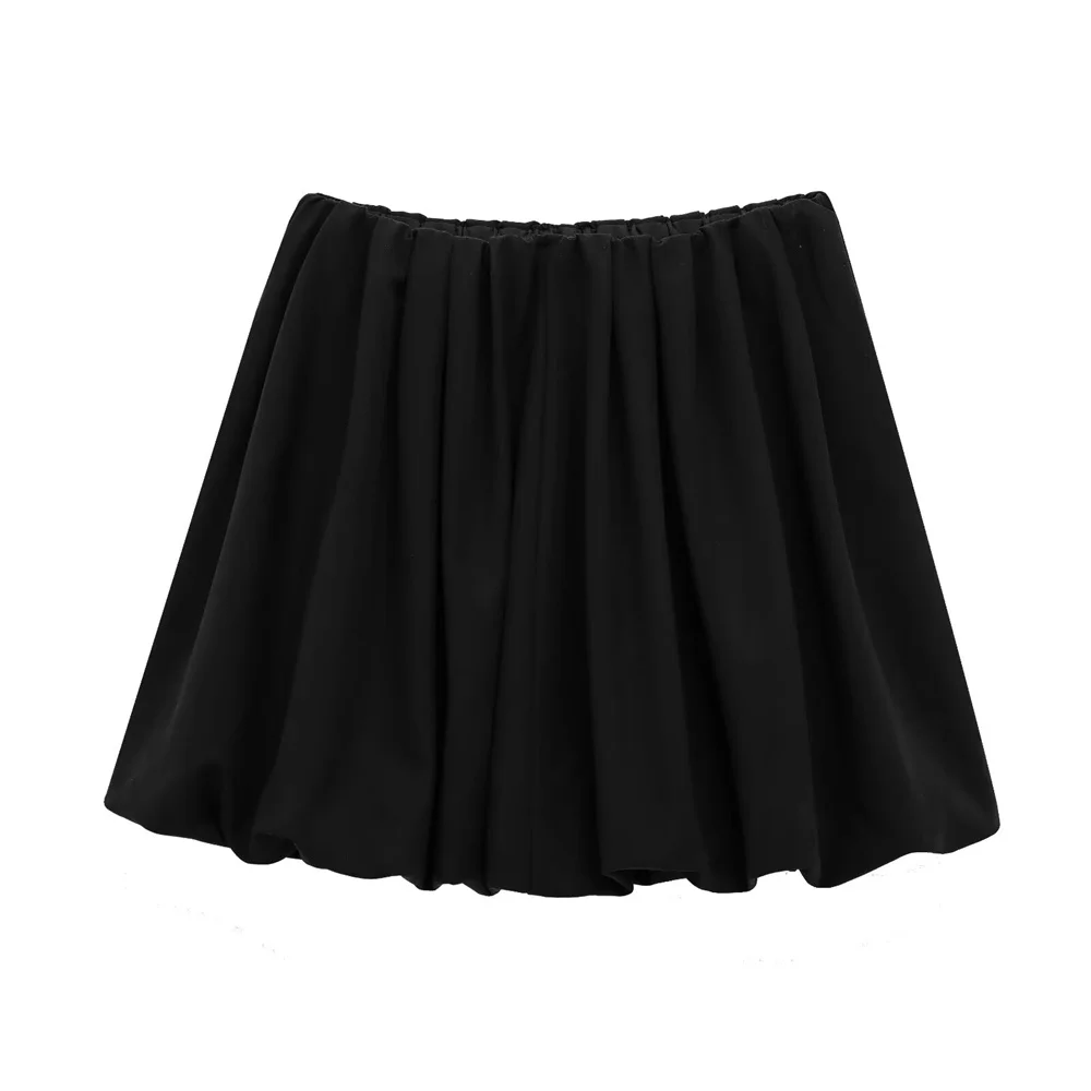 

2025 TRAF Spring New Women's Fashion Simple and Versatile Casual Loose Lantern Fold Mid Waist Mini Skirt