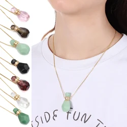 Perfume Bottle Pendant Necklace Crystal Essential Oil Diffuser Vial Jewelry Gift Natural Pink Amethysts Quartz Tiger Eye Stone