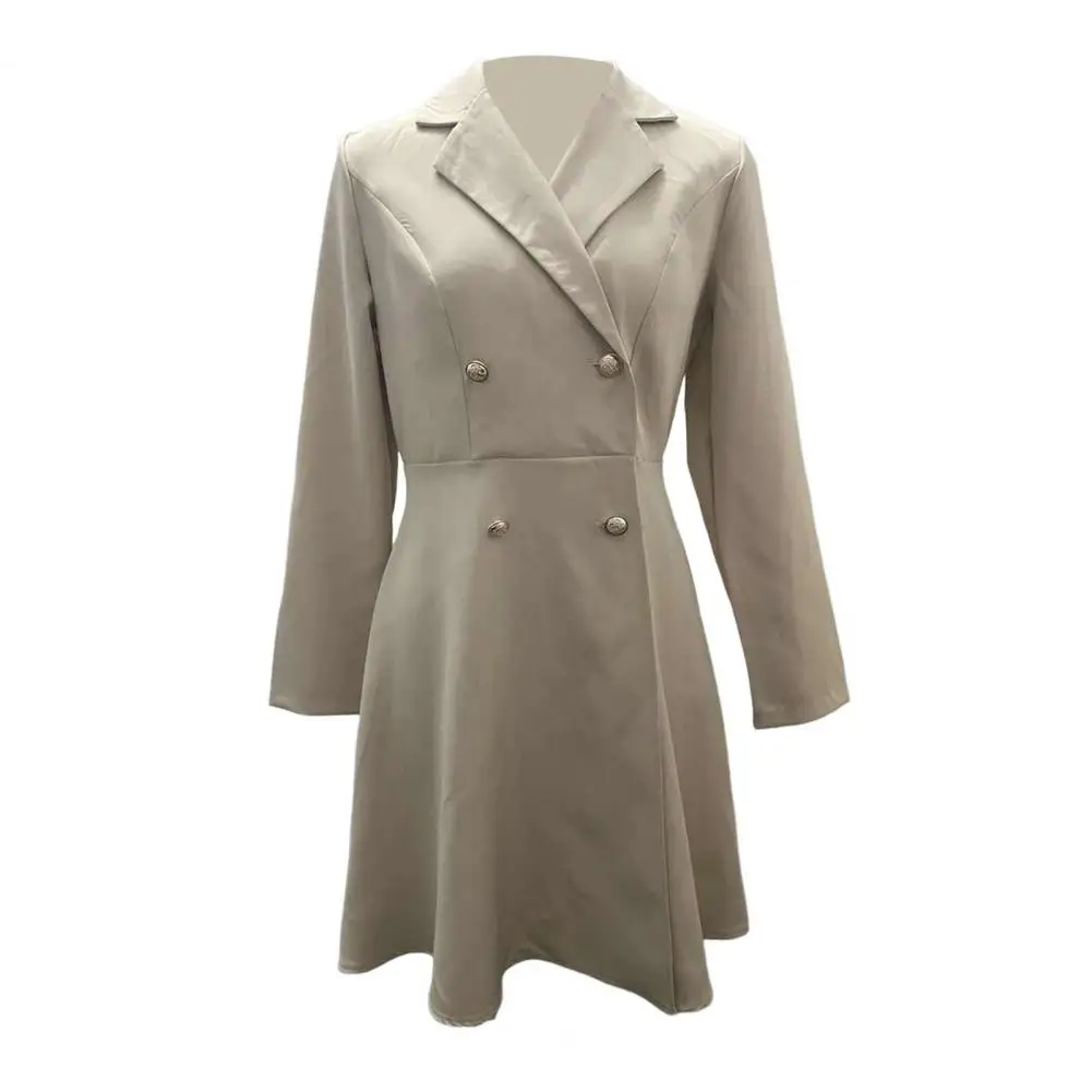 Veste trapèze à double boutonnage pour femme, coupe couvertes, col rabattu, taille serrée, document pur, robe d'affaires formelle, manteau à manches longues