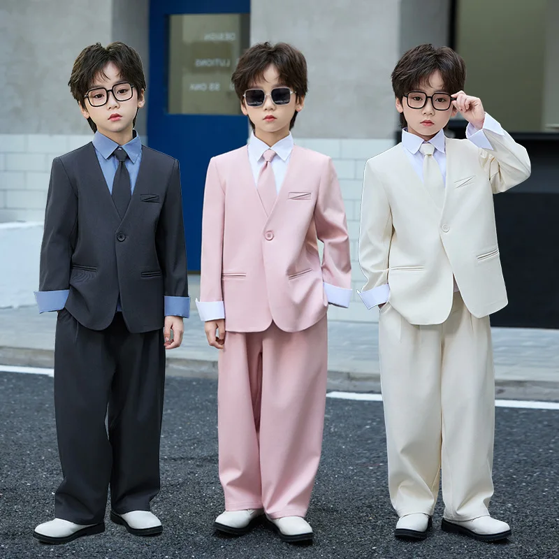 Kids Suit Spring New Boys Formal Tuxedo Set Blazer Tie Pants Set for Piano Host Speech Ceremony Toddler Boy School Outfit 8 10 Y