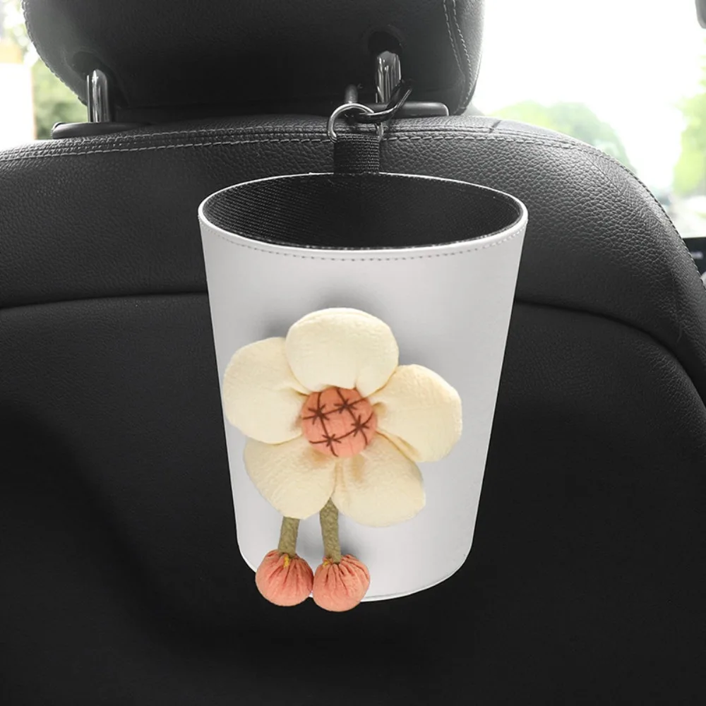 Cute Sunflower Car Seat Back Storage Bag Hanging Mini Car Garbage Bin Organizer Car Interior Decorations Car Storage Box