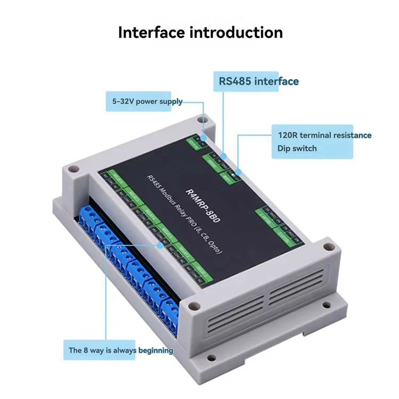 BNVN-Industrial Grade 8CH Relay Module RS485 Interface Relay Modbus RTU Protocol Control Optocoupler Isolation