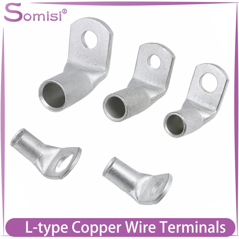 

2-50Pcs L-Type 90 Degree Right Angle Lug Tinned Copper Automotive Crimp Terminals Electrical Cable Wire Connectors