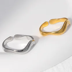Stainless Steel Creative Handmade Rings Irregular Wave Smooth Engagement Jewelry for Women Fashion Adjustable Rings Wholesale