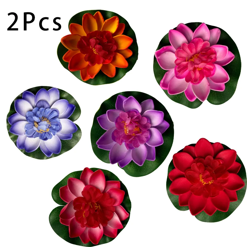 2Pcs Artificial Plant Flower Decoration Simulated Water Lily Lotus Leaf Floating Pond Decoration Plastic Fish Tank Aquarium