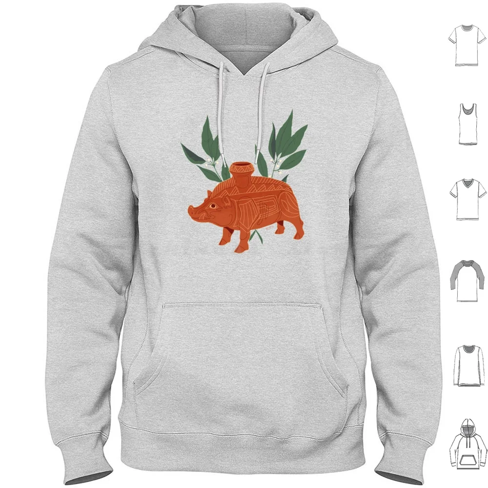 Sudadera con capucha de algodón de manga larga con arte floral de cerdo etrusco, artefactos, arqueología, historia, etruscos, Etruria, historia antigua, meme, cerdo