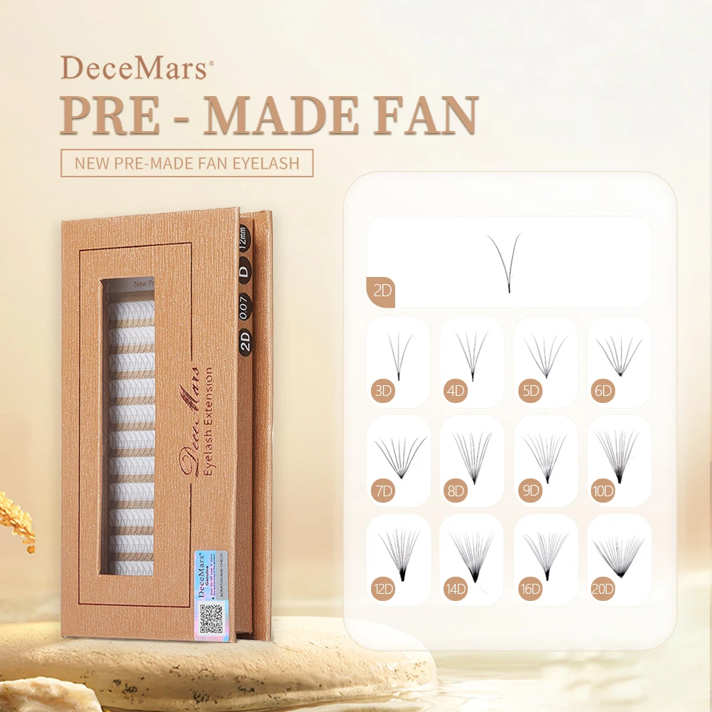 DeceMars New Pre-made Fan Eyelash CD Curl 0.05mm (12 Lines/Tray)