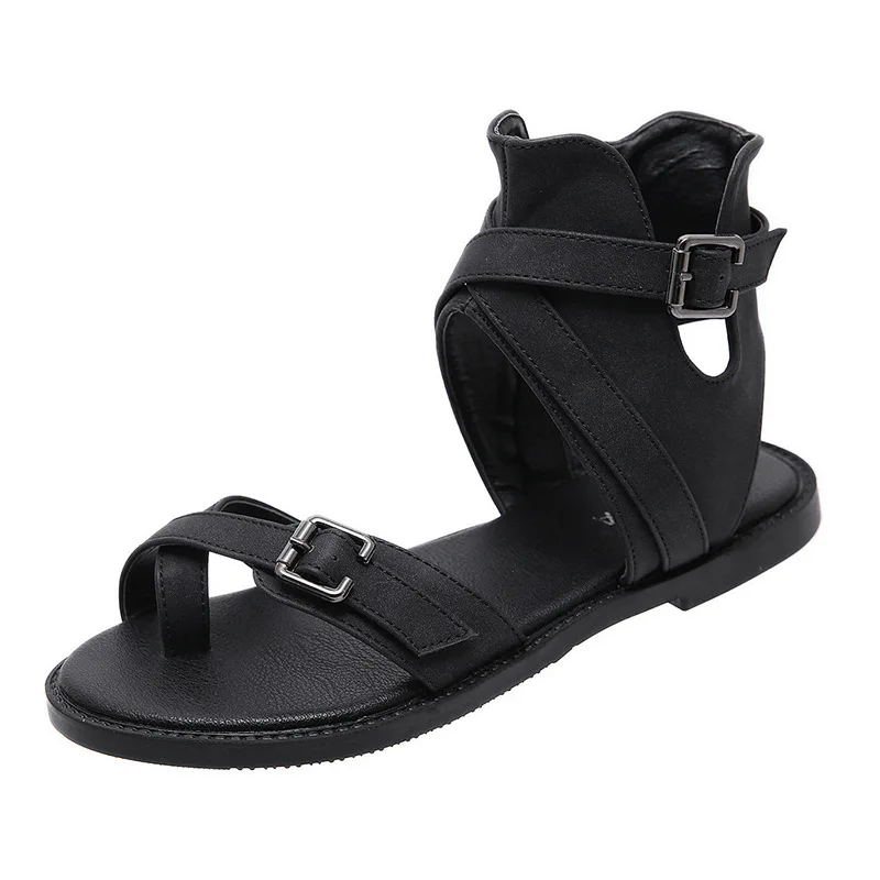 Fashion Buckle Strap Low Heel Women\'s Roman Style Sandals