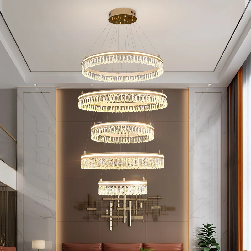 

Light Luxury Crystal Living Room Chandelier Simple Modern Atmosphere Villa Lobby Creative New Ring Restaurant Internet Red Lamps