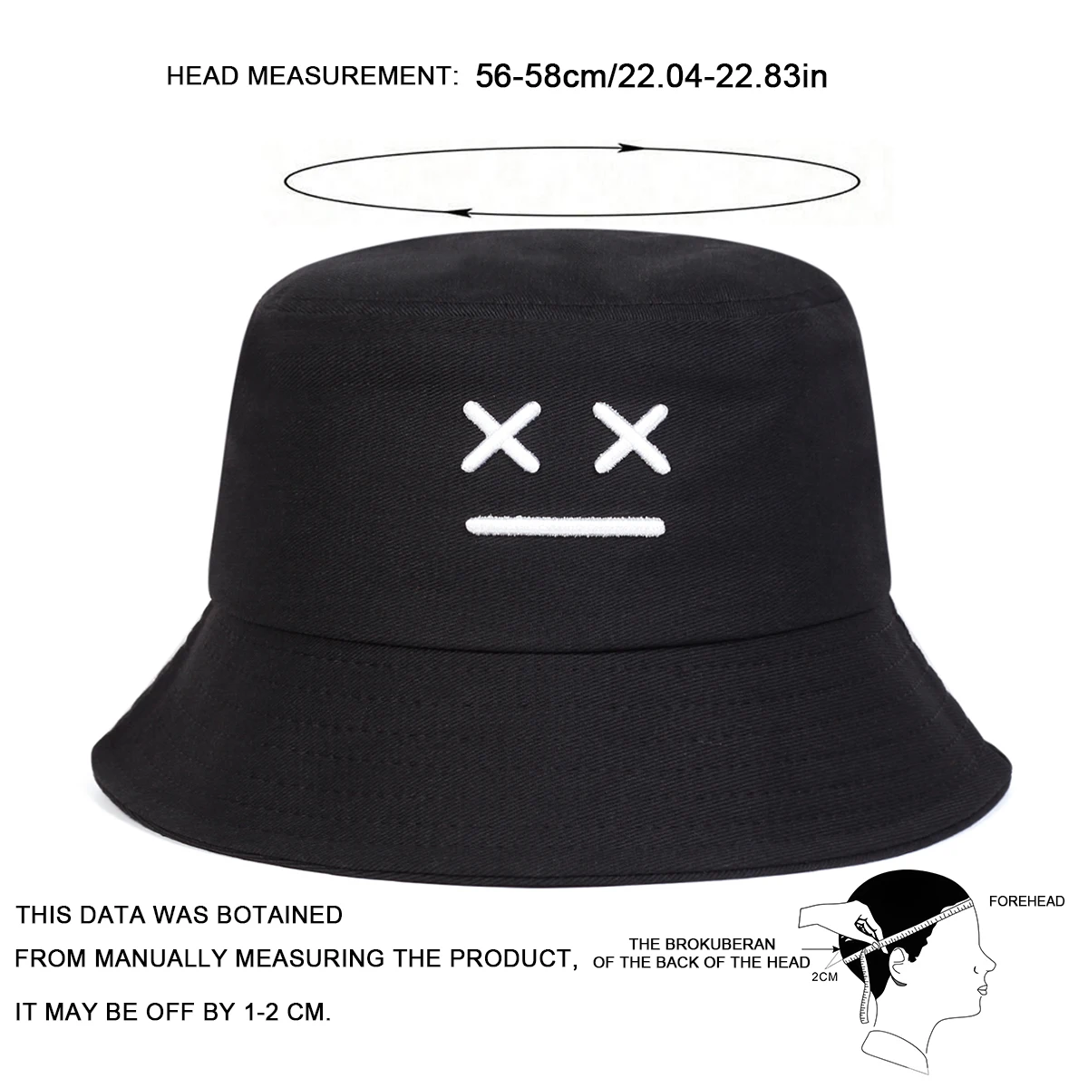 Unisex XX Smiling Face Embroidery Personality Bucket Hats Fishermen Caps Outdoor Casual Cap Sunscreen Hat